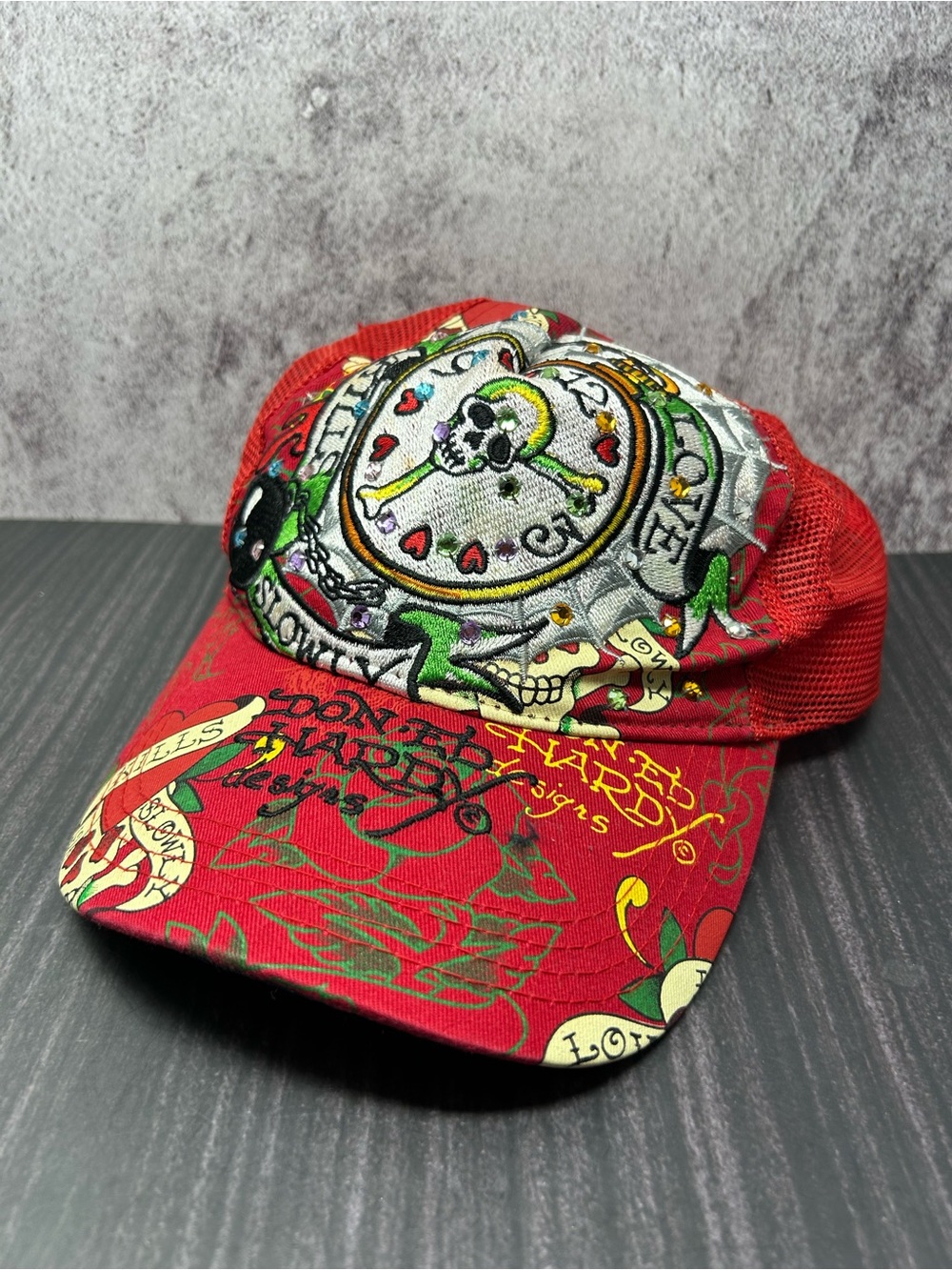 Vintage Ed Hardy Christian Audigier Love Kills Hard Mesh Baseball Hat Bling Cap